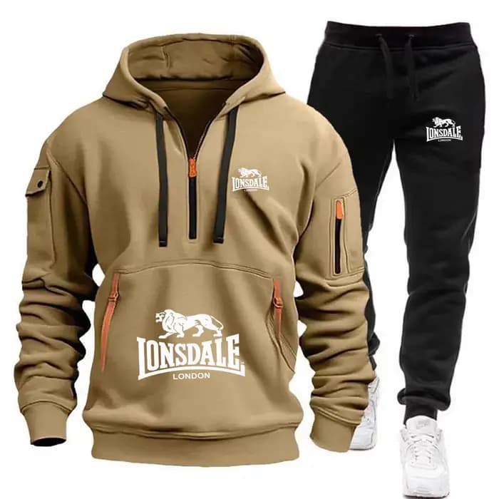 Nouvel ensemble de survêtement polaire LONSDALE automne-hiver 2026 pour homme : sweat à capuche avec poche kangourou et pantalon de sport deux pièces