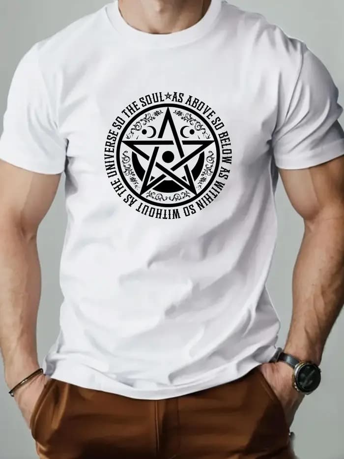 Hommes T-Shirt 100% coton pentagramme drôle graphique imprimé Streetwear col rond
