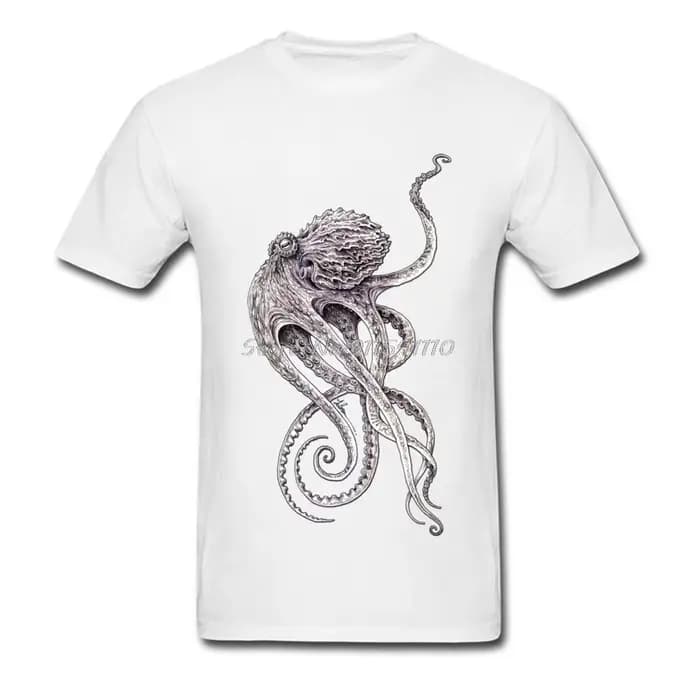 T-shirt noir rétro hommes élégant imprimé poulpe