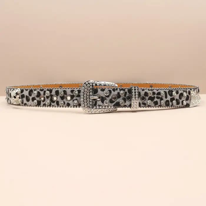 Ceinture en jean pour femme avec boucle tête de mort et strass, ceinture Y2K, design à rivets, ceint