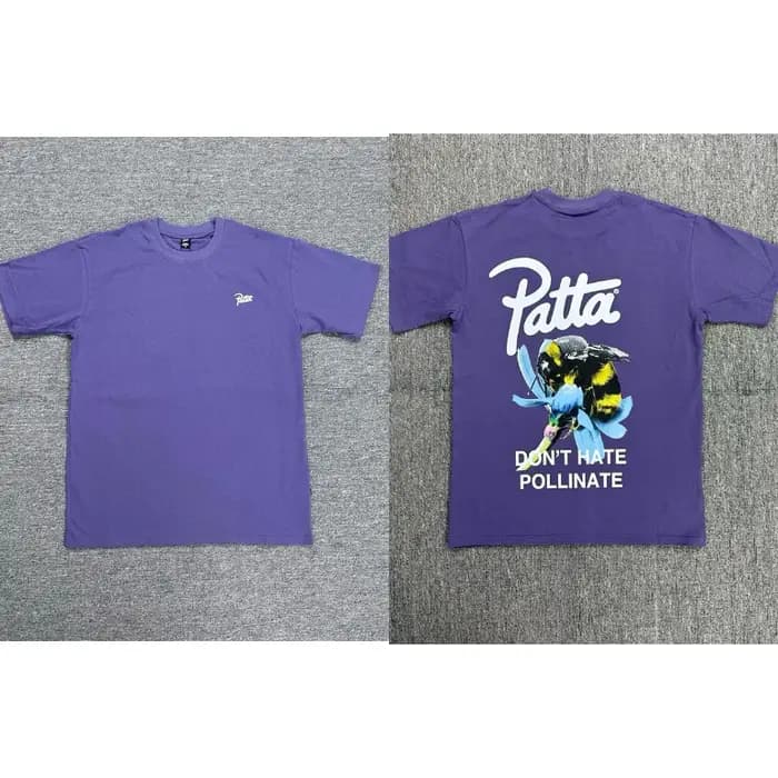 Nouveau T-shirt PATTA pour homme, motif abeille et fleur au dos, broderie sur la poitrine, violet, d