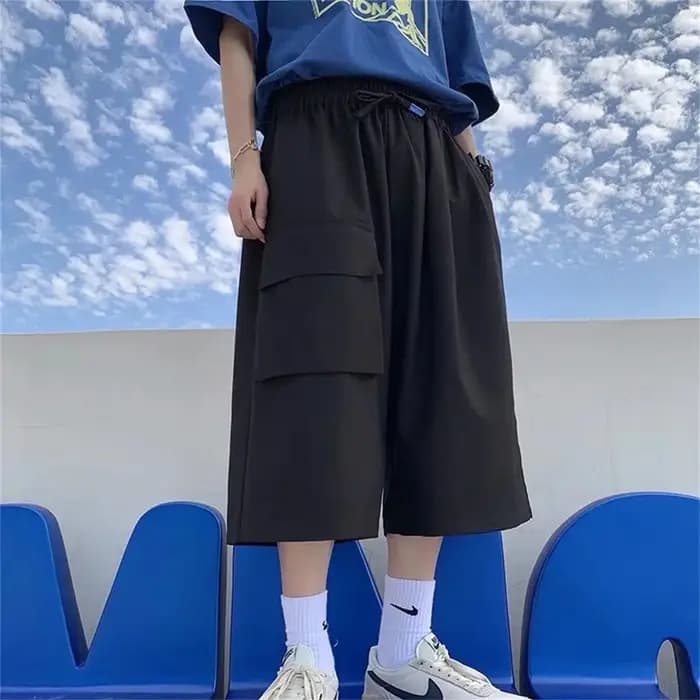 Shorts cargo hip-hop noirs tendance pour homme – Coupe slim décontractée, style urbain branché, idéa