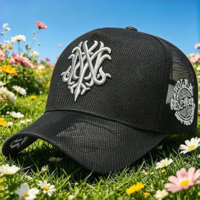 Casquette Trucker en Maille Respirante avec Broderie Gothique, Chapeau d'Été Réglable pour Hommes et Femmes, Idéal Streetwear et Activités de Plein Air