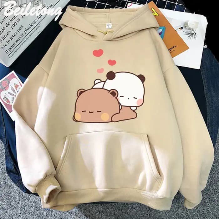 Panda Bear Bubu Dudu Sweat à capuche de dessin animé sommeil mignon imprimé vêtements pour adolescents sweat-shirt ample printemps pulls poche femme décontracté