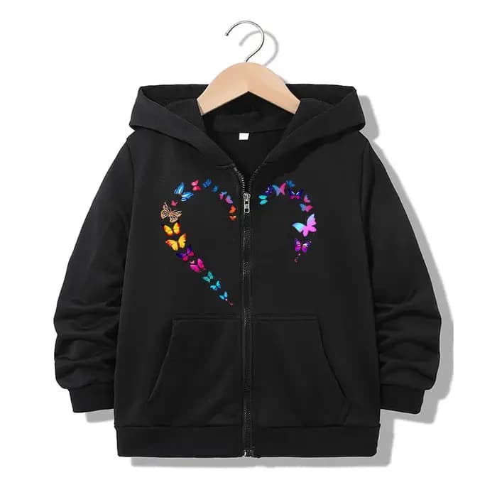 Sweat à capuche zippé Y2K pour garçons et filles, motif papillon, cœur et lettres, style décontracté