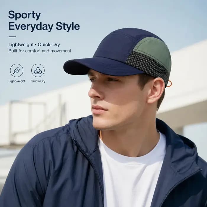 Casquette 5 panneaux à séchage rapide pour homme