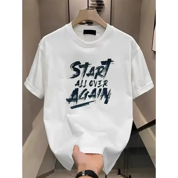 T-shirt décontracté pour homme MarsMax avec imprimé lettres 'Start All Over Again'