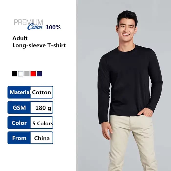 T-shirts à manches longues 100 % coton pour hommes