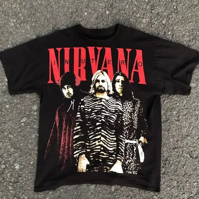 T-Shirt classique avec Logo rouge du groupe de Rock Nirvana