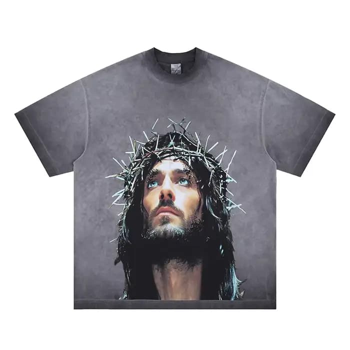 Tie dye pour vintage épine jésus imprimé T-shirt hommes femmes T-shirt top t-shirts