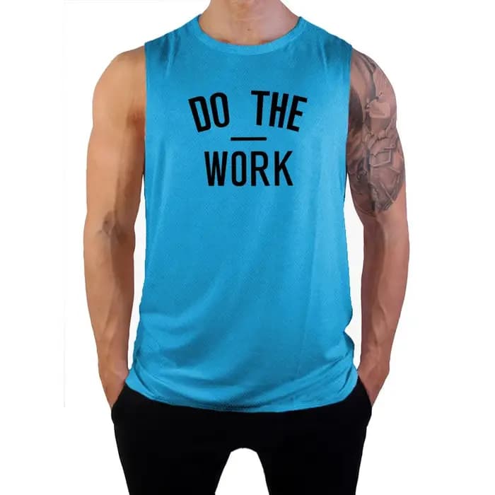 Vêtements de sport pour hommes, T-shirts de musculation à séchage rapide imprimés « DO THE WORK », débardeurs de fitness respirants en maille à col rond pour musculation