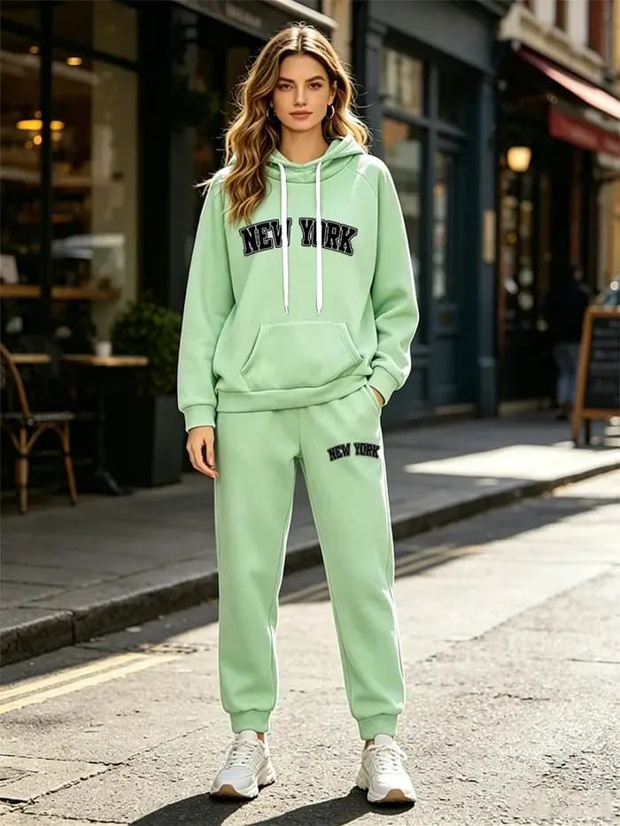 Nouvel ensemble décontracté pour femme : sweat à capuche et pantalon 2 pièces pour le sport et les loisirs en extérieur – Collection automne-hiver