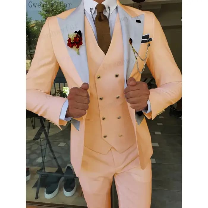 Gwenhwyfar 2024 hommes costumes couleur kaki revers à pointe (veste + gilet + pantalon) coupe ajusté