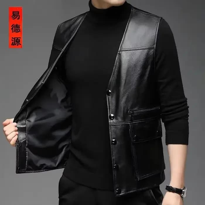 Gilet de moto en cuir véritable pour hommes