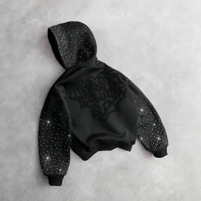 Pull tendance unisexe avec broderie d'amour, motif tridimensionnel et lettres imprimées en strass, s