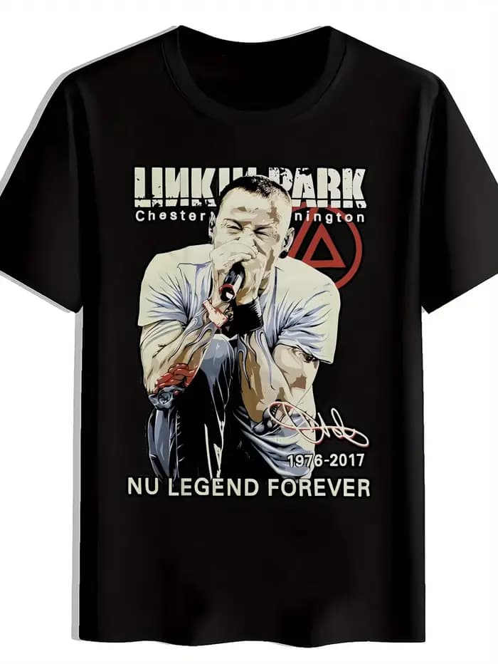 T-shirt graphique rétro Rock Band pour hommes, col rond, manches courtes, avec Design Linkin Park "C
