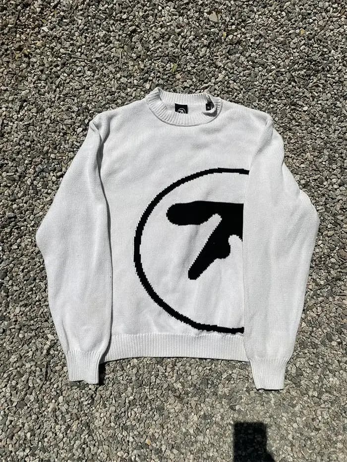 Pull homme Y2K Aphex double tricot surdimensionné pull gothique hiver graphique Streetwear à manches