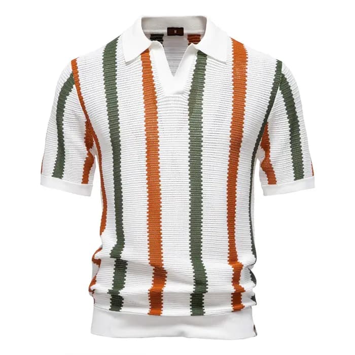 AIOPESON Polo en tricot côtelé pour homme pour tenue décontracté à rayures respirantes avec col confortable