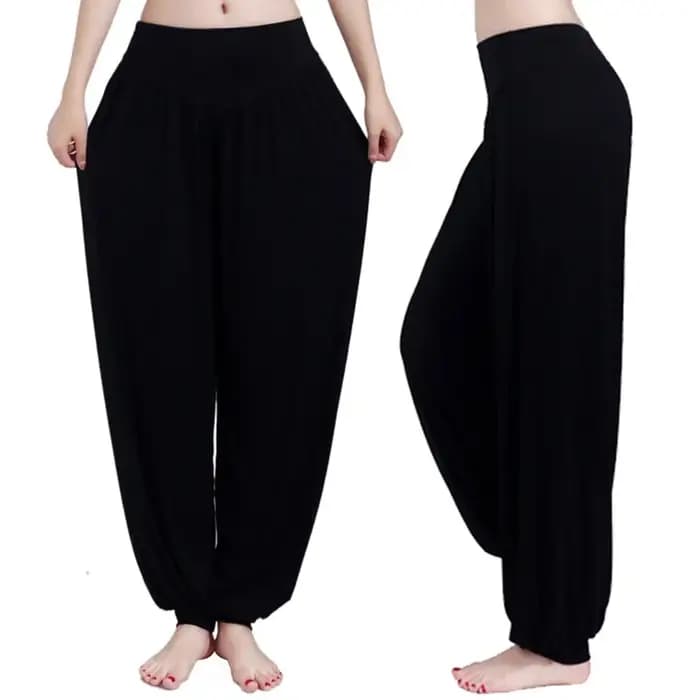 Femmes sarouel décontracté ample coton solide taille élastique pantalon à jambes larges grande