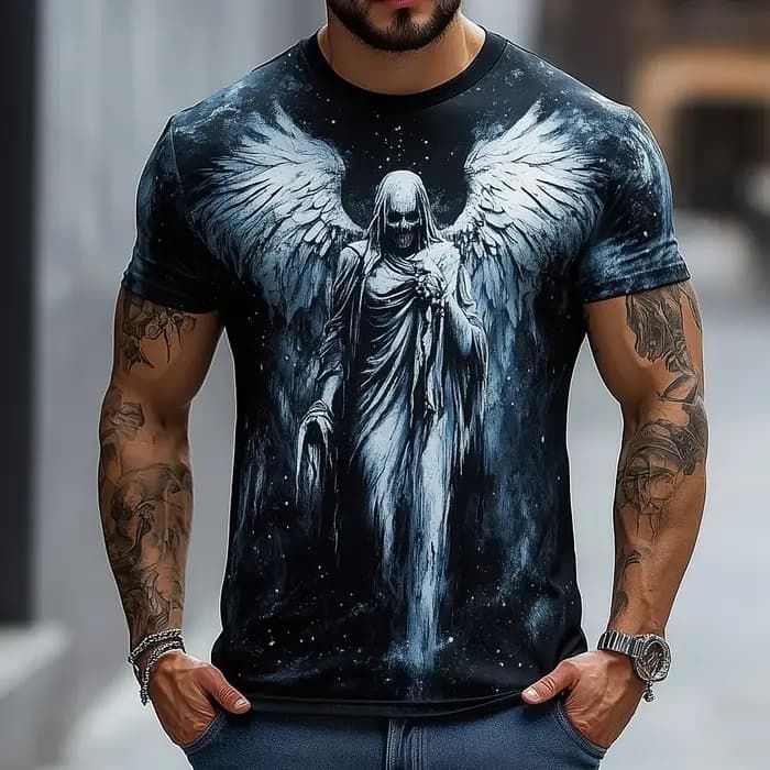Ange imprimé hommes et femmes décontracté à manches courtes T-Shirt col rond mode tendance Super Cool
