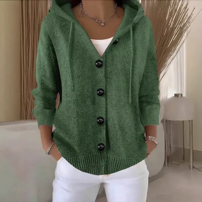 Nouveau sweat à capuche femmes à manches longues tricoté hauts Cardigan veste bordure bouton pull