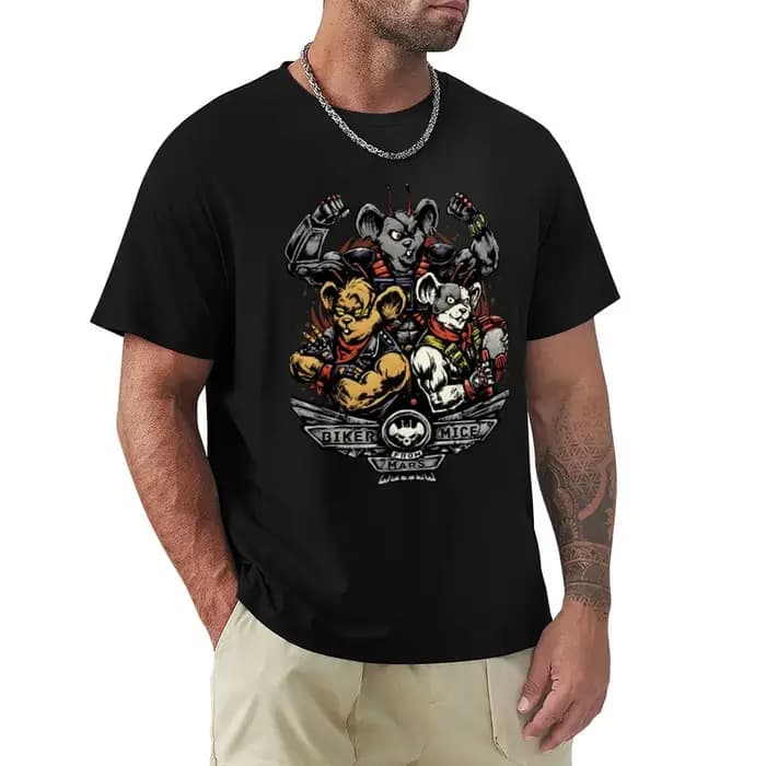 T-shirt en coton avec souris de motard pour hommes, t-shirts graphiques, chemises de créateurs vinta