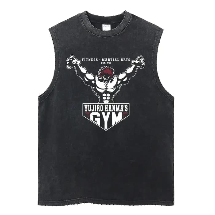 Anime Baki graphique gilet haute qualité coton hommes femmes vêtements de sport lavé surdimensionné