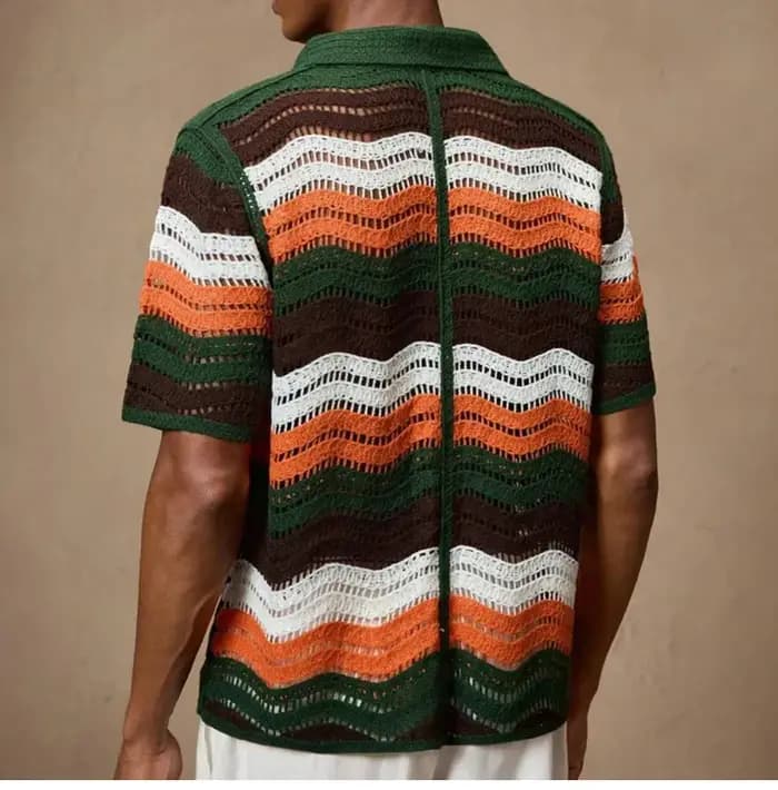 Polo rétro à lacets en Crochet pour hommes