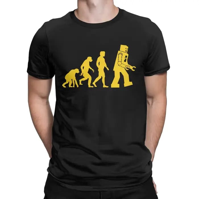 T-shirt manches courtes col rond homme, humoristique, 100% coton, robot évolution la théorie du Big