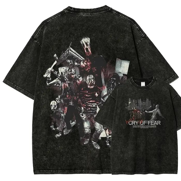 Cry of Fear – T-shirt délavé, nouveau modèle, vêtements surdimensionnés pour les amateurs d'anime, v