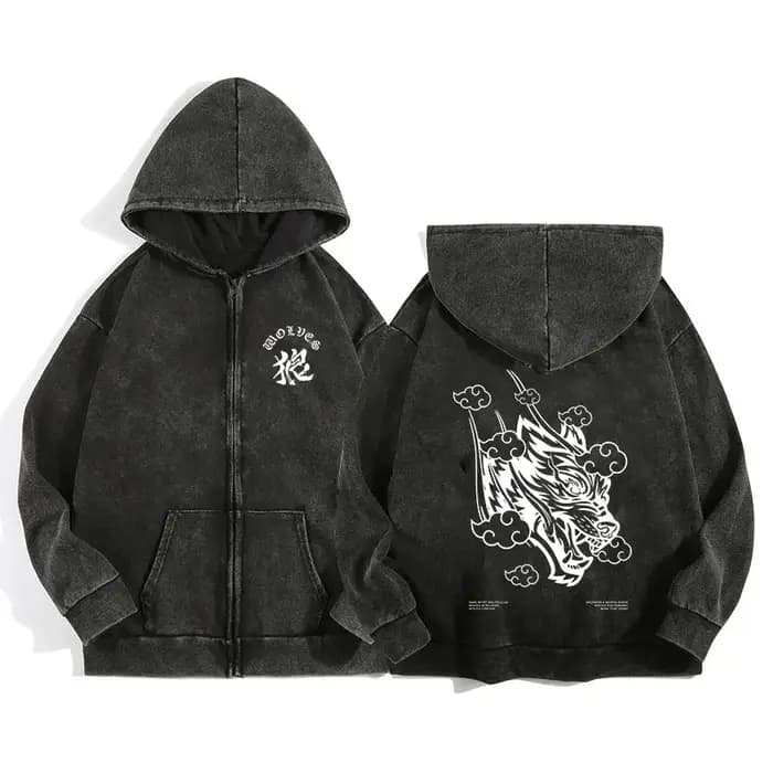 Darc Wolves Sport sweat à capuche zippé pour hommes femmes coton imprimé gothique Harajuku veste swe