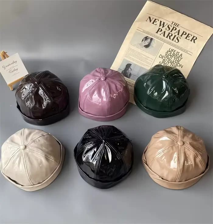 Casquette béret en faux cuir pu pour hommes et femmes