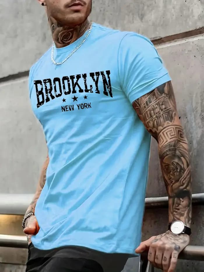 Hommes 100% pur coton été décontracté ample Brooklyn New York lettre imprimé confortable col rond à