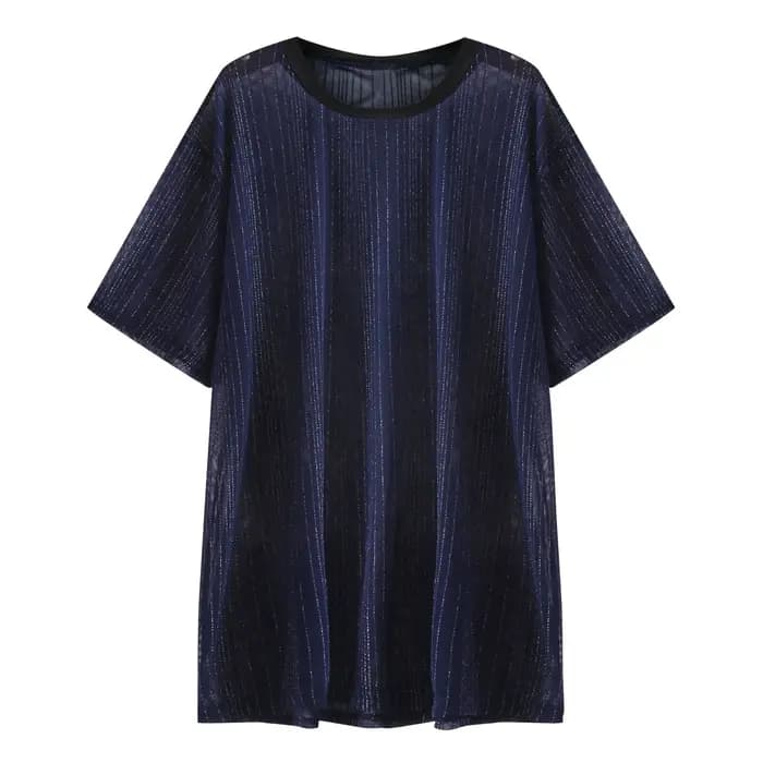 T-shirt en maille à manches courtes pour hommes, coupe cintrée, brillant, Sexy, transparent, fête, b