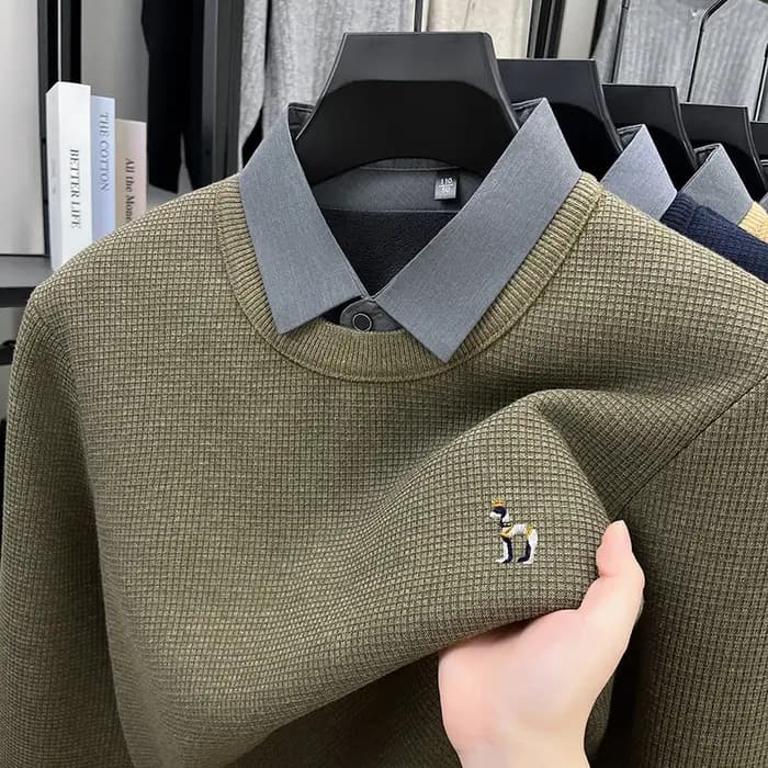 Marque de luxe hommes hiver manches longues tricot pull revers broderie chiot doublé polaire