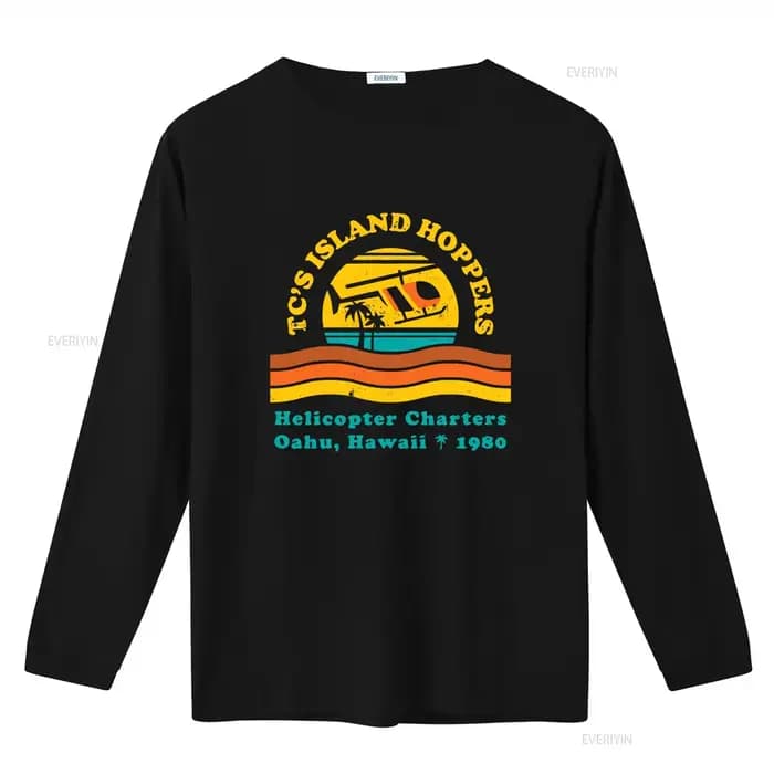TC's Island Hoppers Helicopter Charters Oahu Hawaii 1980 T-shirt style vintage lavé pour homme confortable