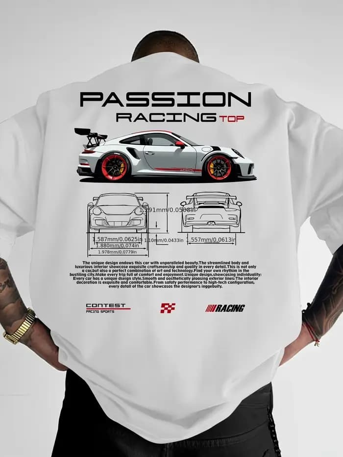 T-shirt d'été pour homme avec imprimé motif Racing haut de gamme