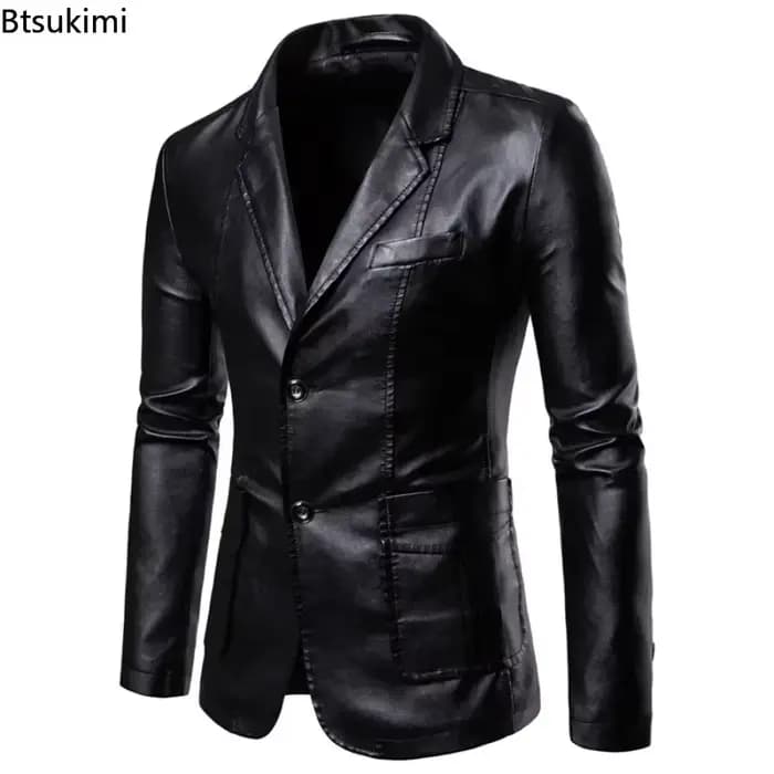 2026 costumes en cuir pour hommes vestes Blazers mince mode mâle pardessus