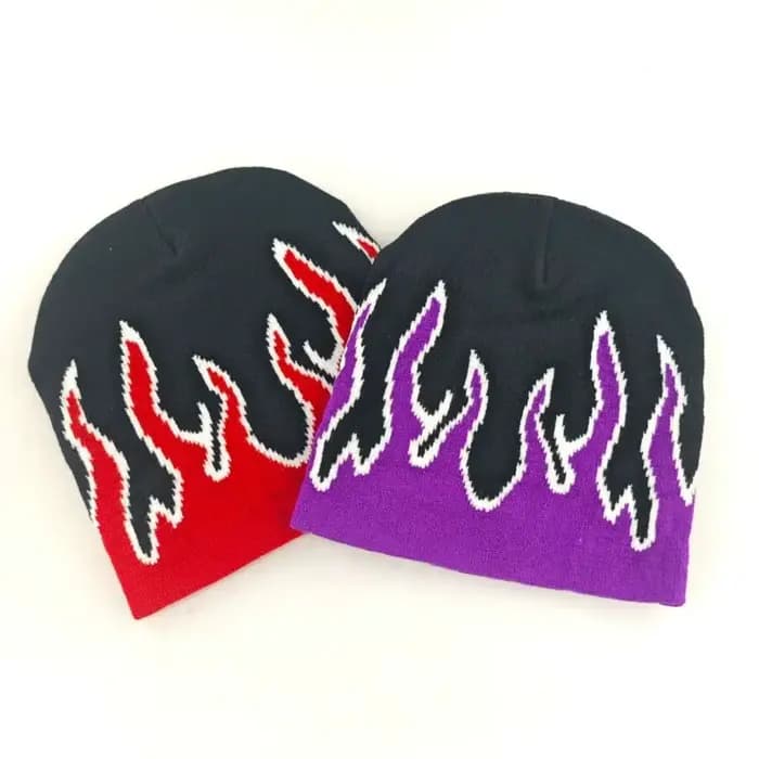 1 pièce de bonnet tricoté à motif de flamme imprimé double face