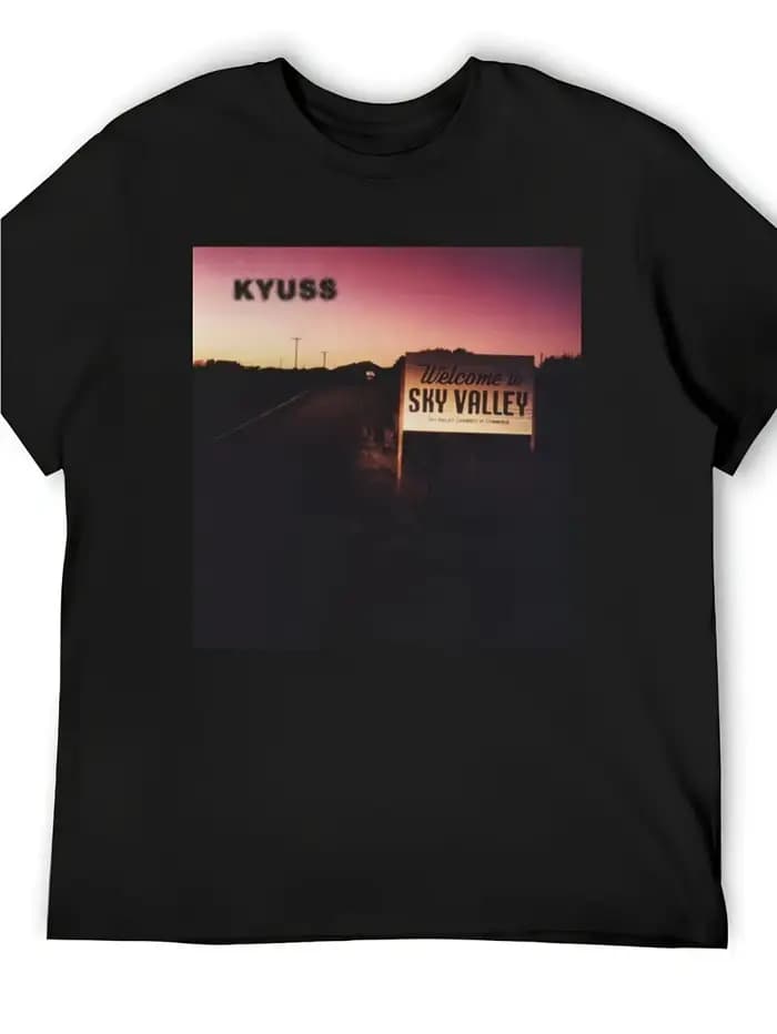 Kyuss Welcome To Sky Valley Vintage Heavy Psychic Graphic Tee T-shirt confortable et décontracté pour hommes, noir, Desert Rock Band