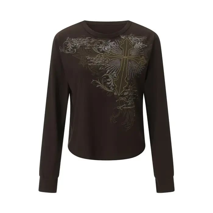 Gaono Vintage y2k Fairycore Grunge imprimé graphique culture hauts T-shirts femmes automne col rond à manches longues
