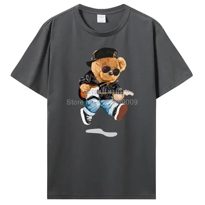 Ours en peluche jouant au Badminton T-shirt coton vêtements hauts graphiques Kawaii hommes femmes à manches courtes