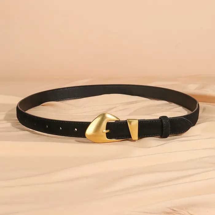 Ceinture de luxe en cuir de vache et daim pour femmes, Style Vintage avec boucle dorée, ceinture de
