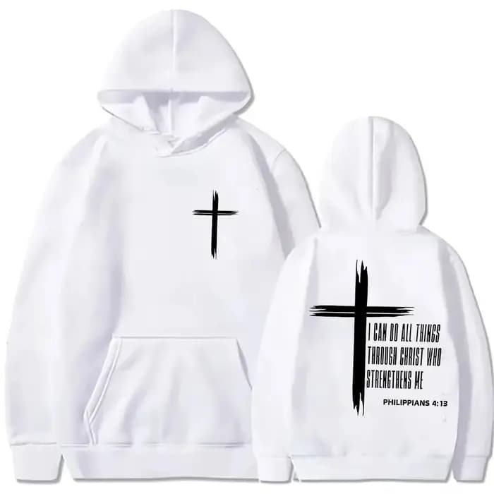 Sweat à capuche pour homme avec imprimés de croix religieuse et de textes motivants