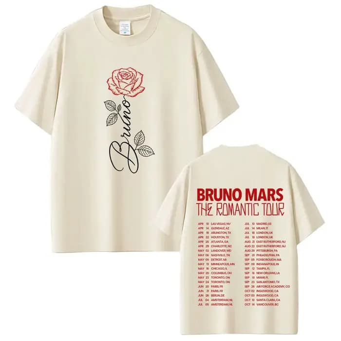 Bruno Mars The Romantic Tour 2026 T-shirt imprimé pour homme et femme