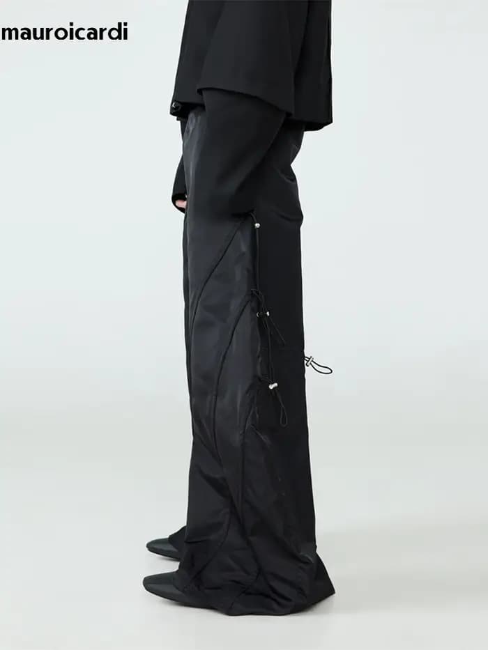 Mauroicardi-Pantalon Baggy Noir à Jambes Larges pour Homme, Taille artificiel astique, Long, Décontr
