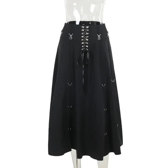Goth Dark Acubi mode noir Swing a-ligne jupe Punk Grunge métal boucle Streetwear femmes bandes jupes centre commercial gothique Alt tissu