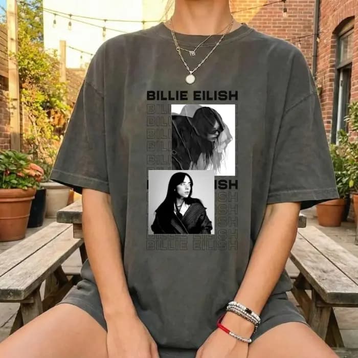 Billie Eilish thème graphique rétro fan de musique T-shirt unisexe chemise pur coton toutes saisons streetwear couche de base goth y2k vêtements