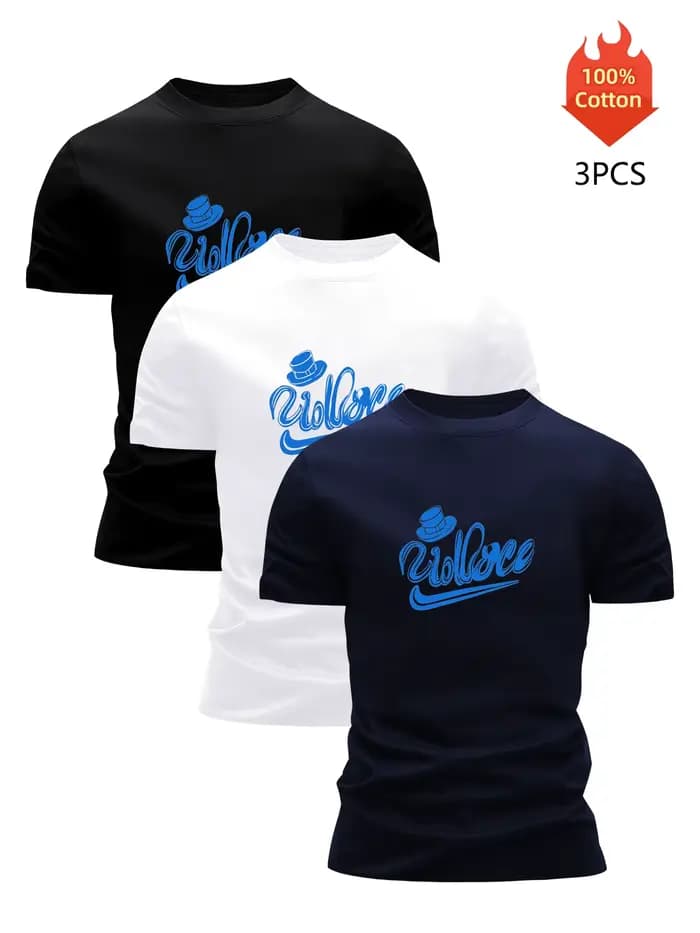 T-shirt imprimé pack de 3 t-shirts graphiques 100 % coton pour hommes chemisier d'été drôle décontra