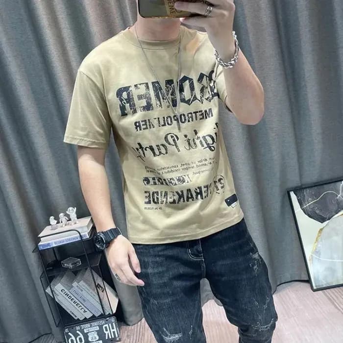 Homme t-shirts modèle mince noir Alphabet t-shirt pour hommes élasticité décontracté luxe haute qualité coréen populaire vêtements haut drôle